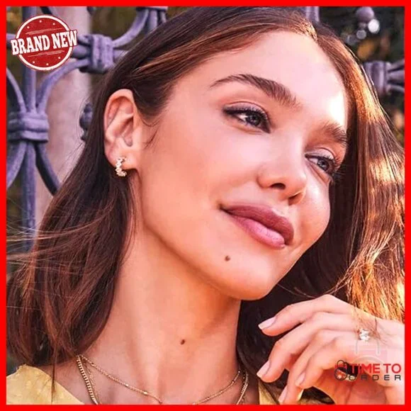 Crystal Huggie Earrings, 14K Gold Plated Brass, Post Closure, Dainty Jewelry - Picture 3 of 5